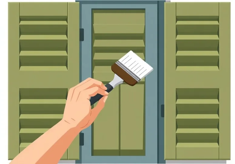 Mise en peinture au pinceau de volets et d'encadrements en bois