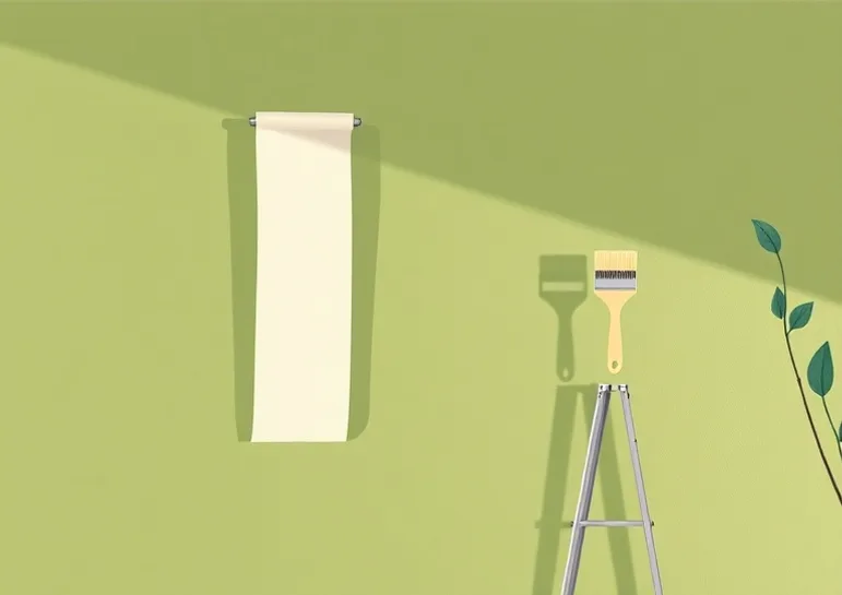 Pose de papier peint, rouleau et brosse à maroufler